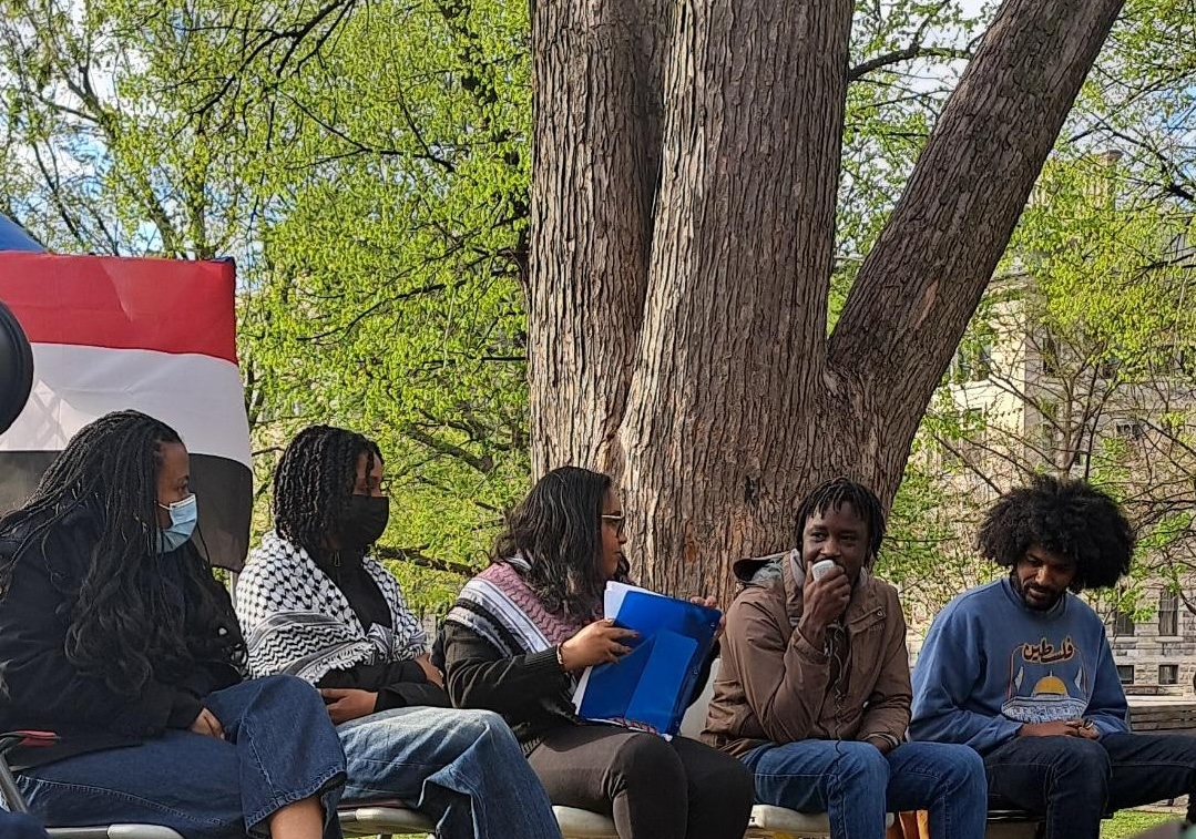 'Sudan & Black-Palestinian solidarity' event at the encampment for Gaza at McGill University, May 2024