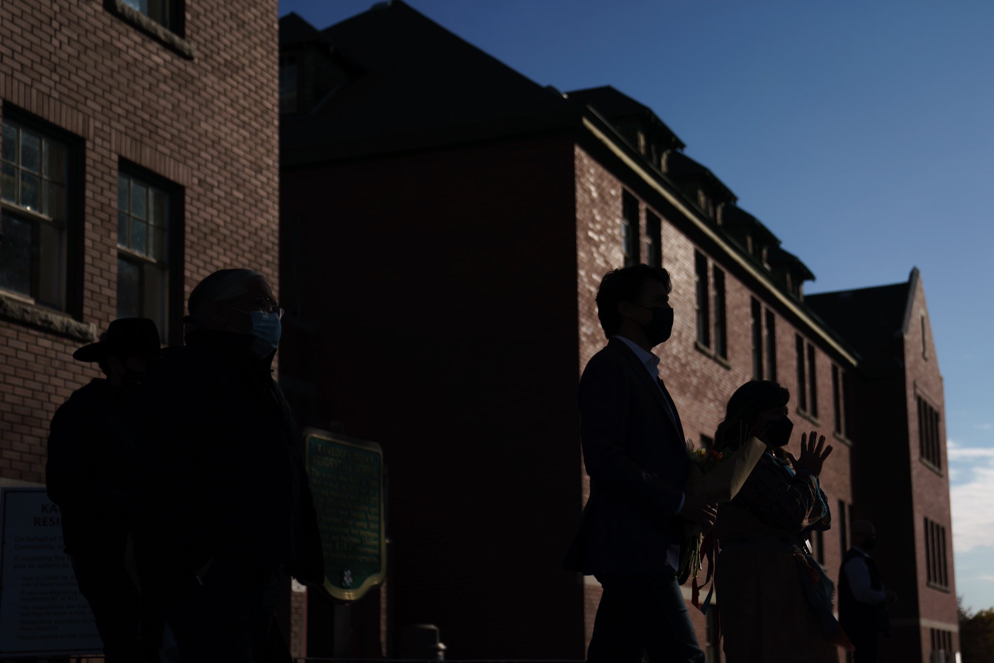 Photo of Justin Trudeau outside the former Kamloops Residential School, October 18, 2021. 