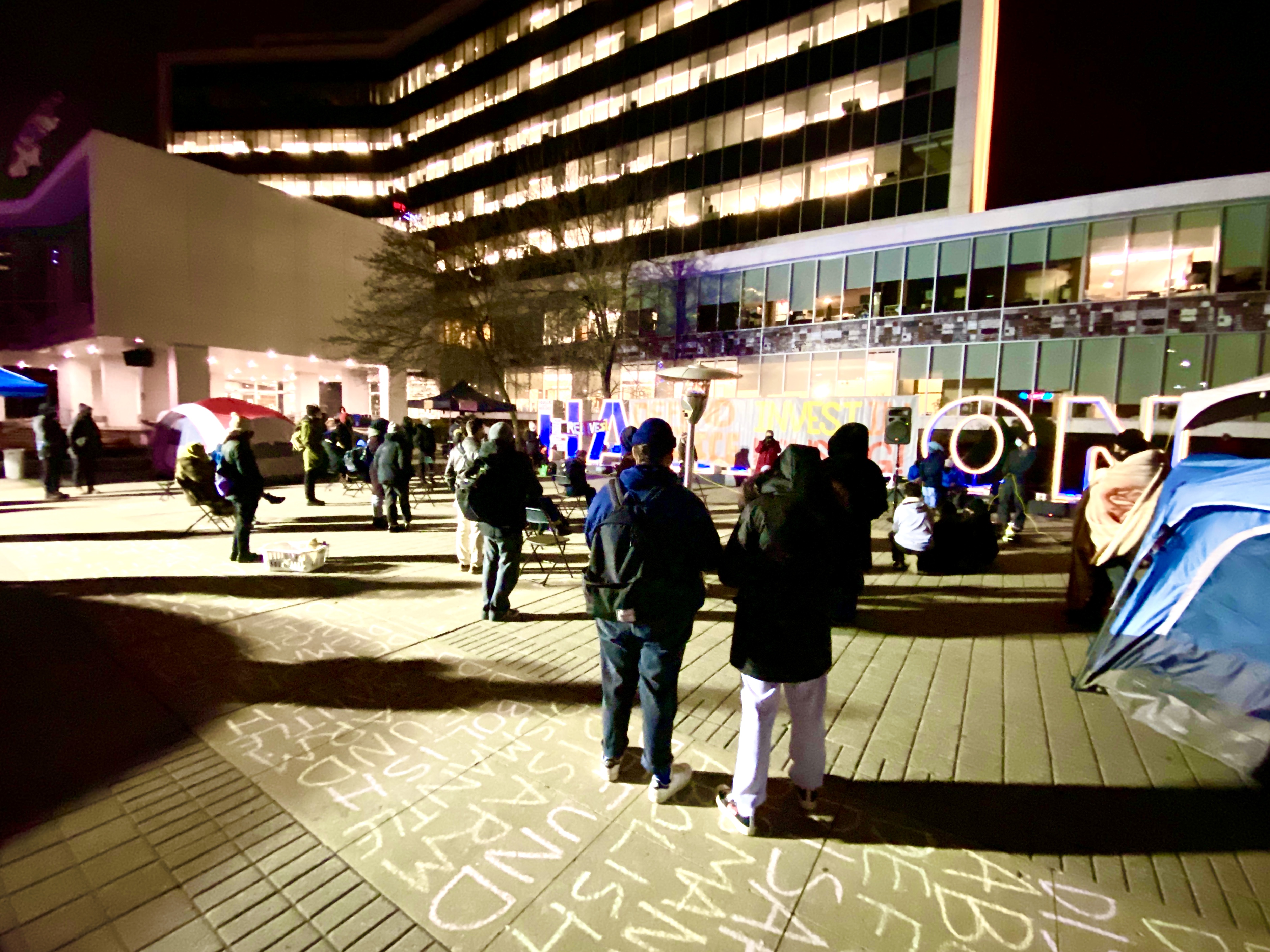 A protest in front of Hamilton city hall in November 2020 demanding that the city defund the police and use the money to address homelessness. (Photo: Scott Neigh)
