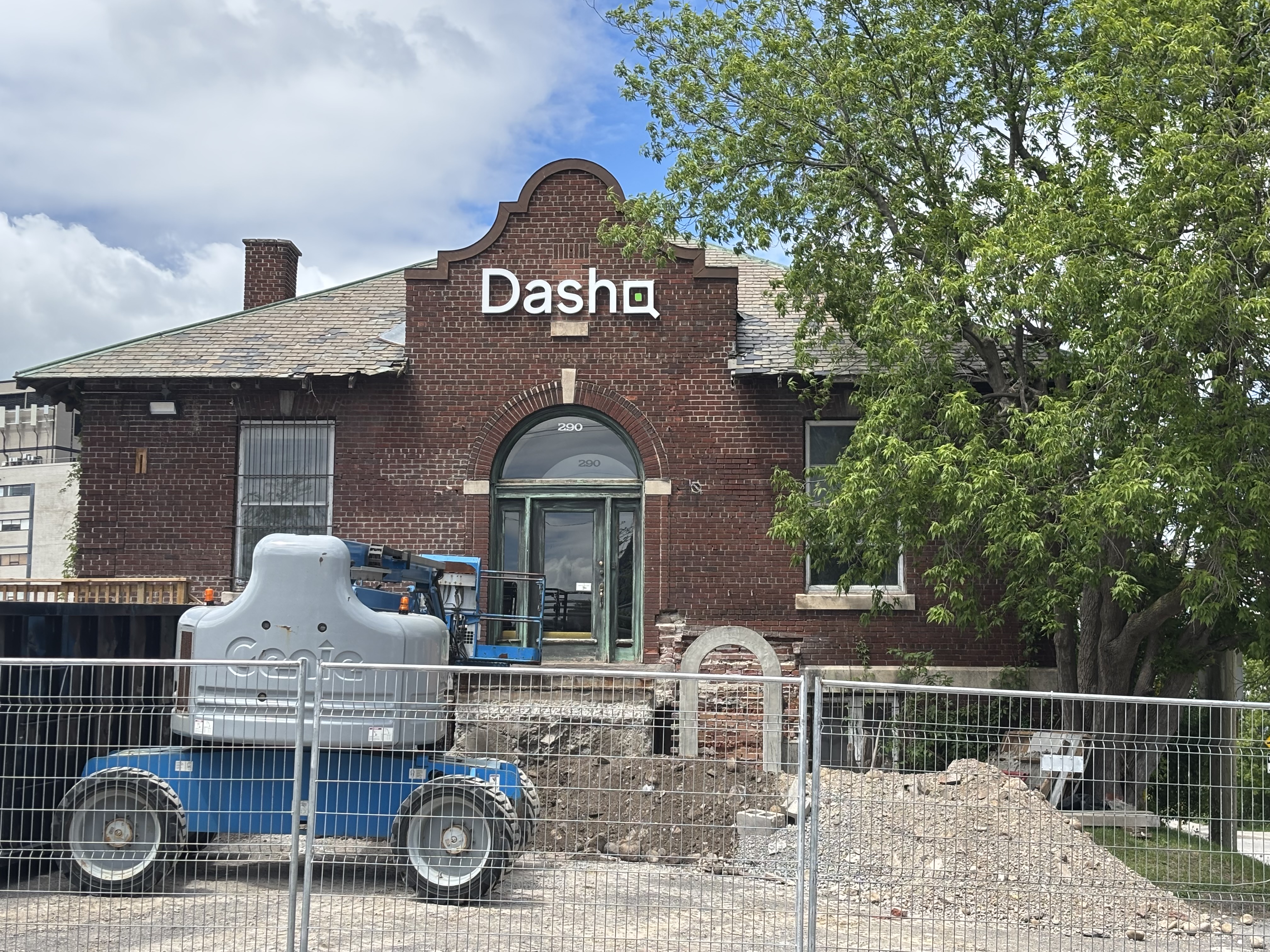 Former Orange Gallery under renovation with the logo of DashQ over door.