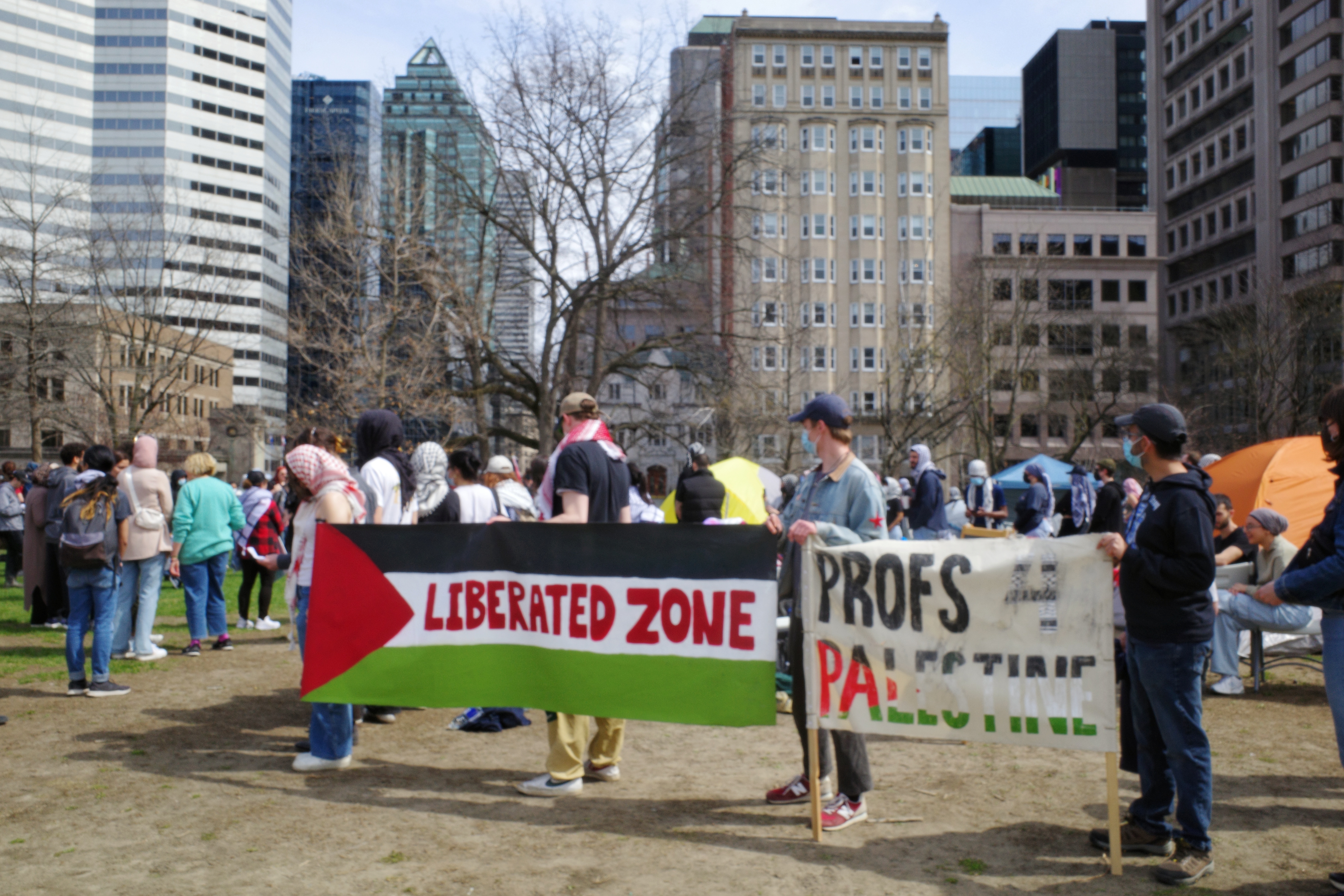 The Palestine solidarity encampment organized by students in Montreal. (Photo: Jahanzeb Hussain)
