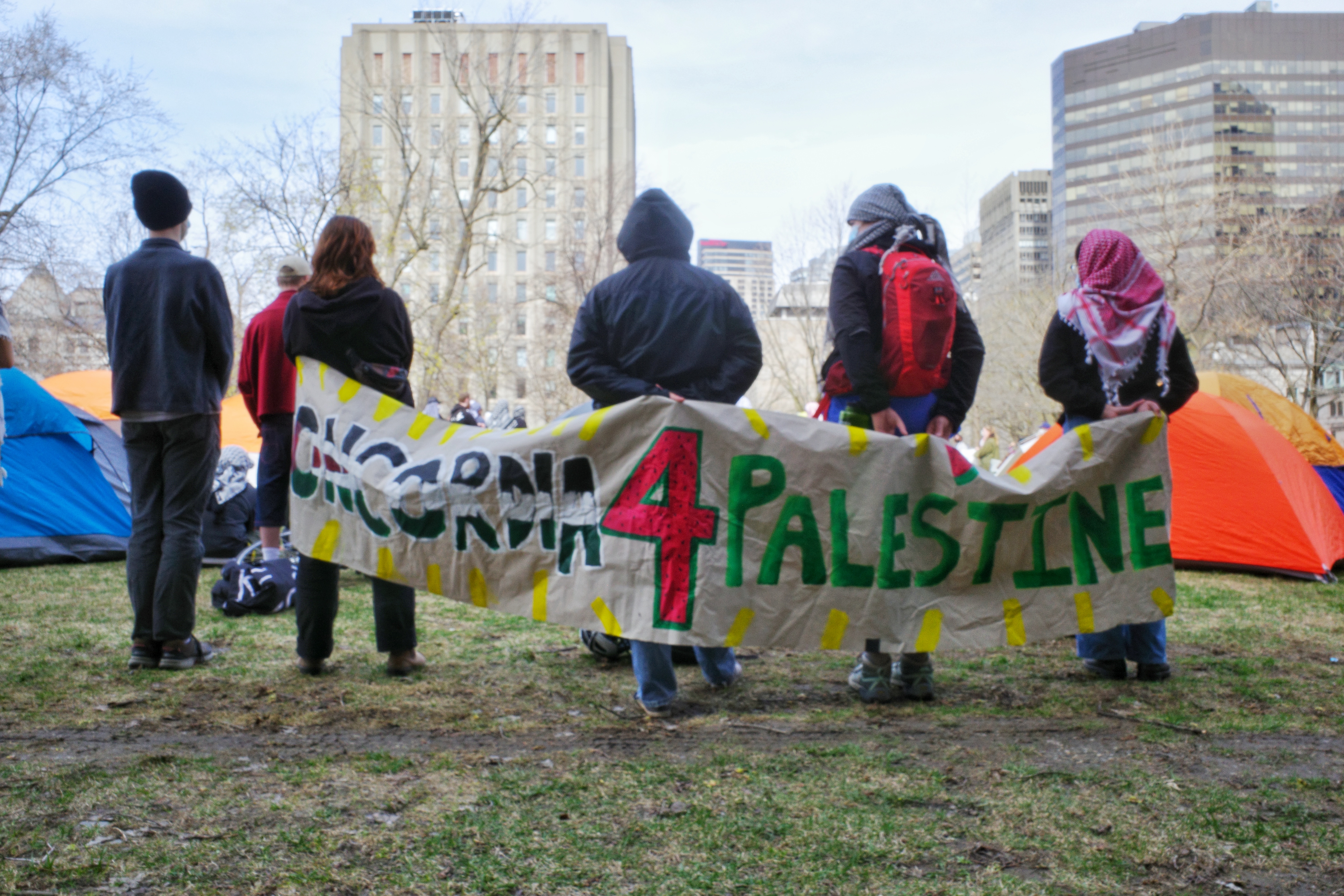 The Palestine solidarity encampment organized by students in Montreal. (Photo: Jahanzeb Hussain)