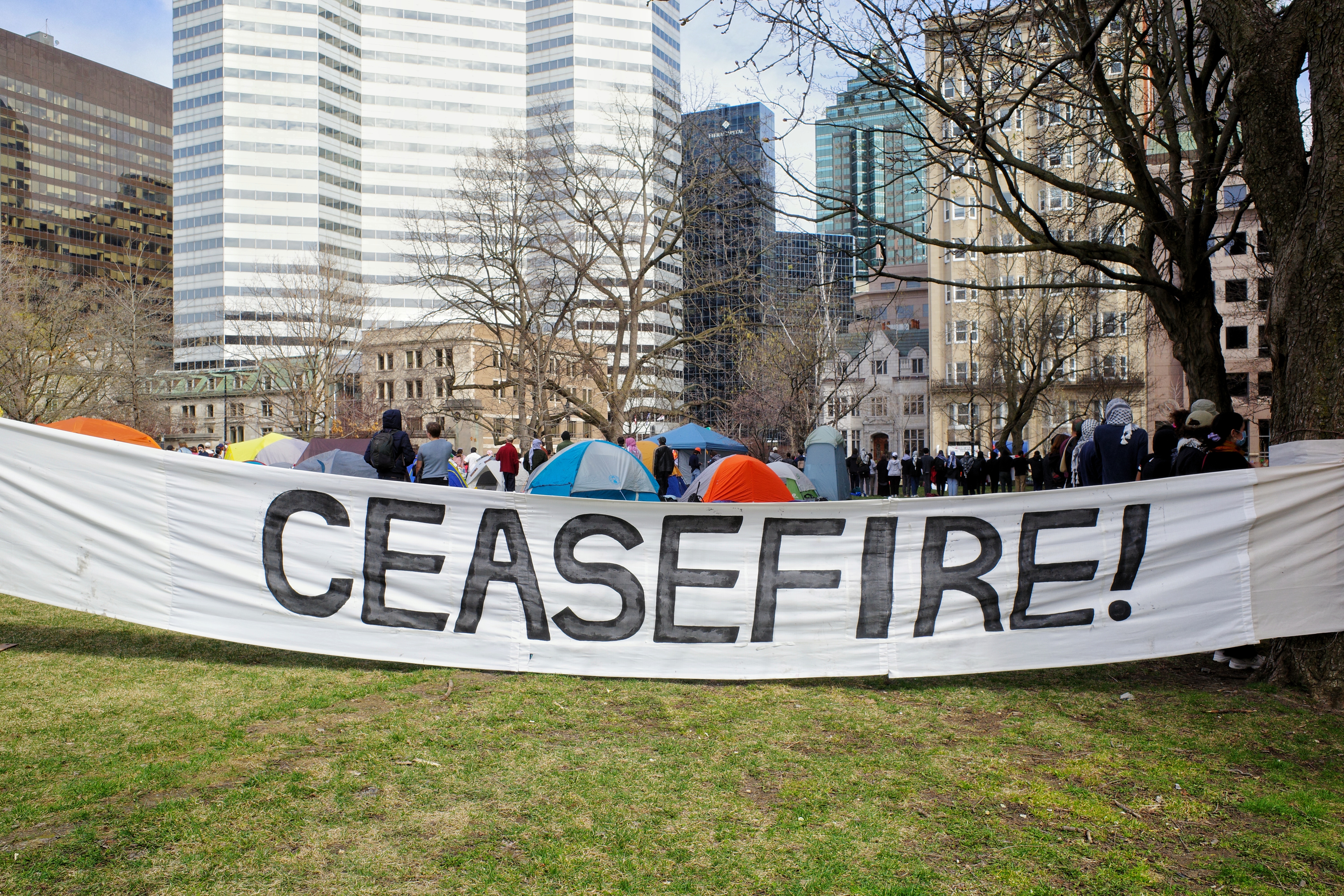 The Palestine solidarity encampment organized by students in Montreal. (Photo: Jahanzeb Hussain)
