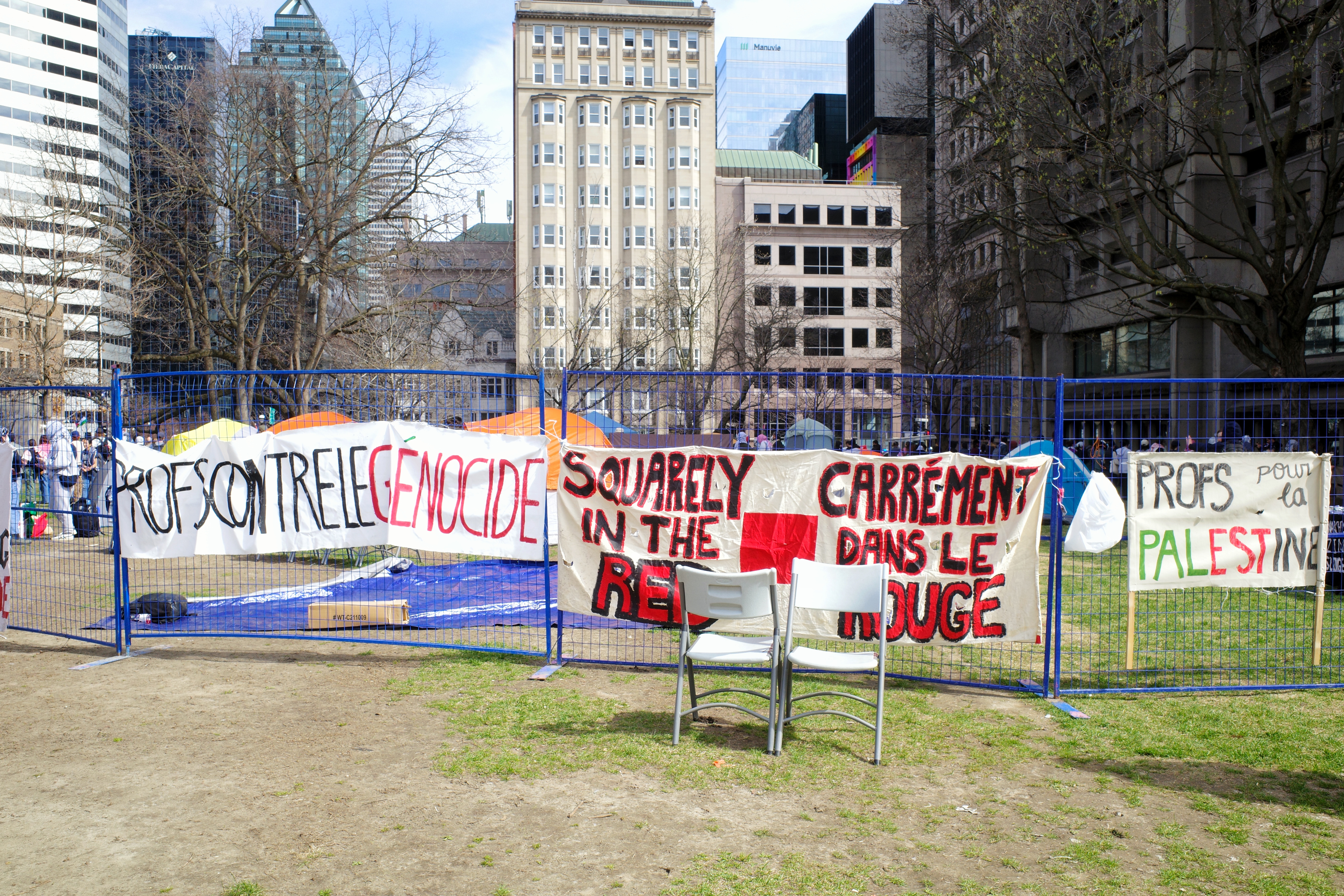 The Palestine solidarity encampment organized by students in Montreal. (Photo: Jahanzeb Hussain)