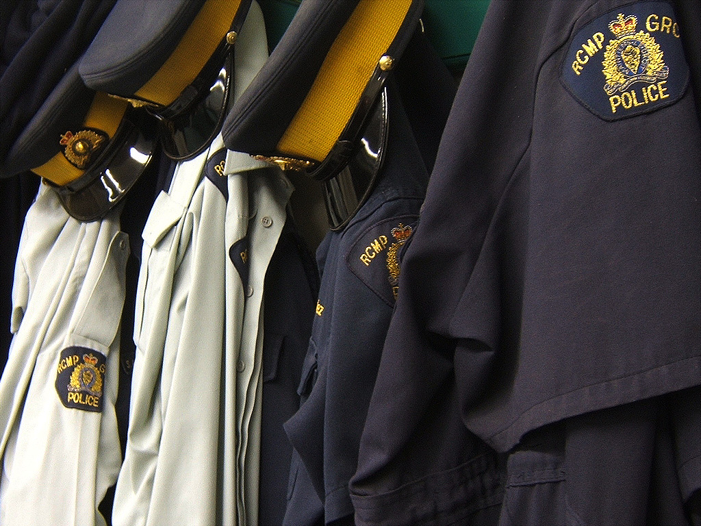 RCMP uniforms hanging.