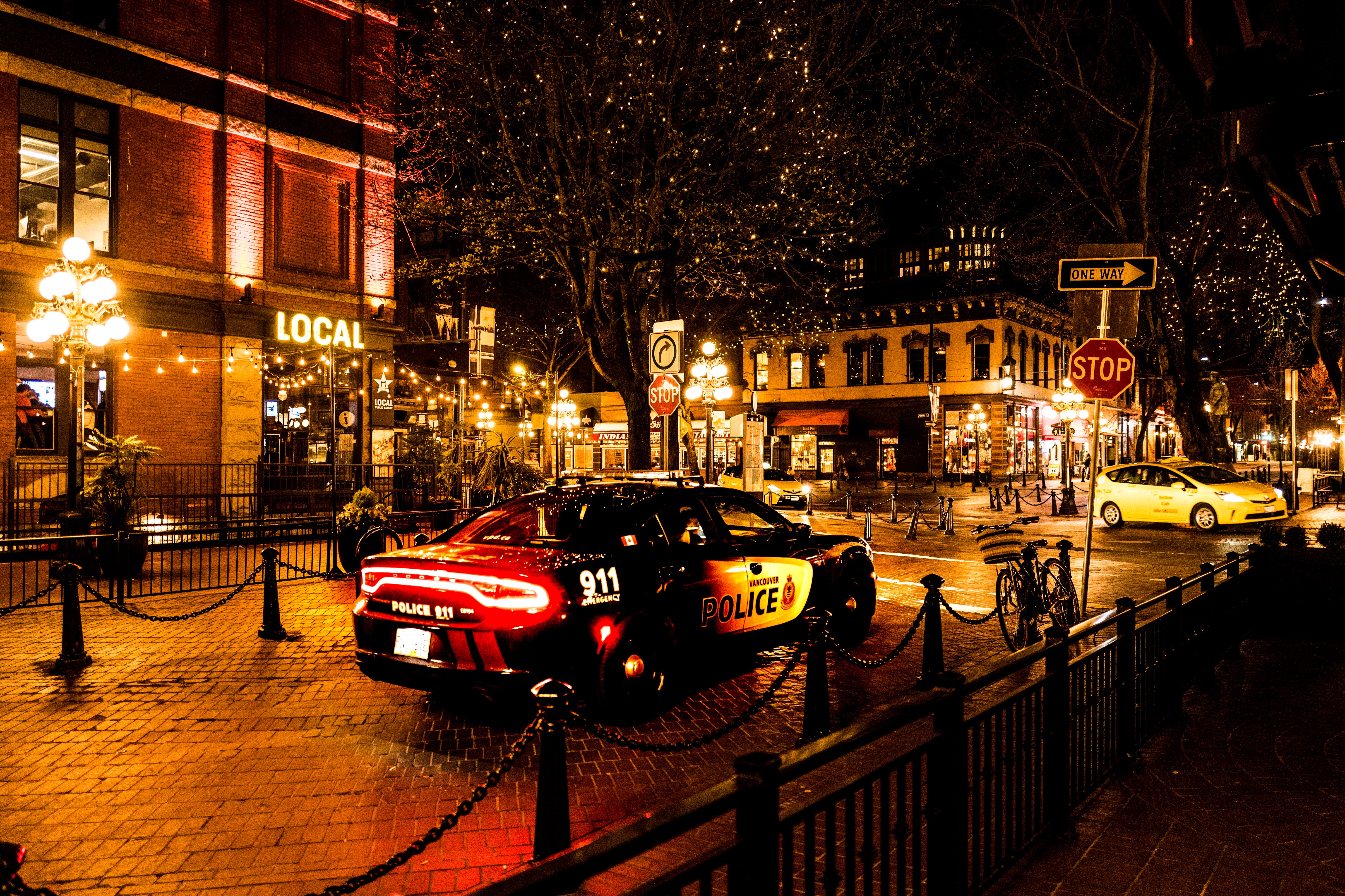 Vancouver police car at night.
