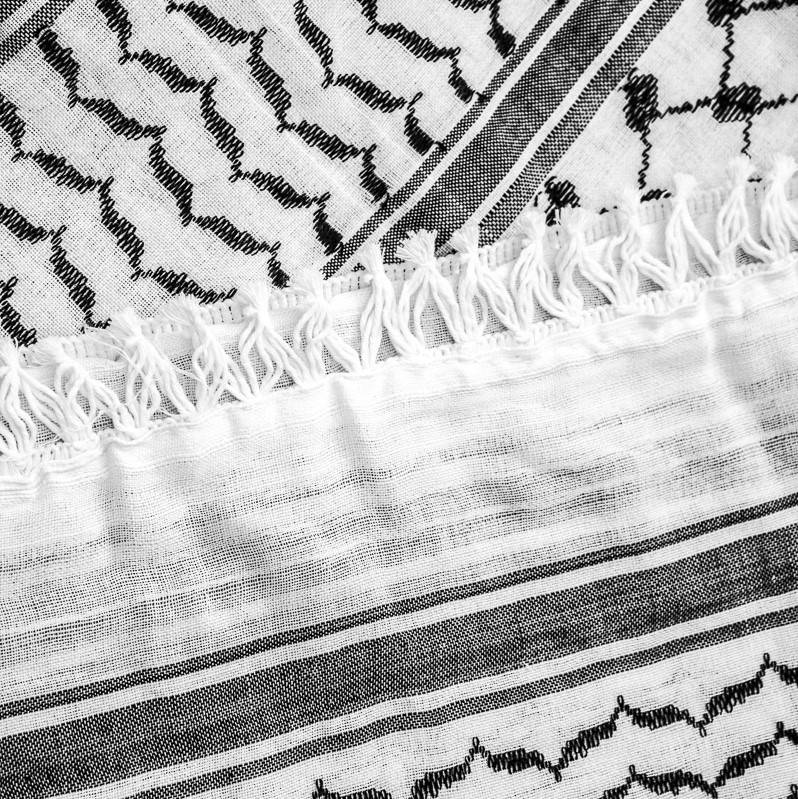 Black and white Palestinian keffiyeh. Photo: Hirbawi