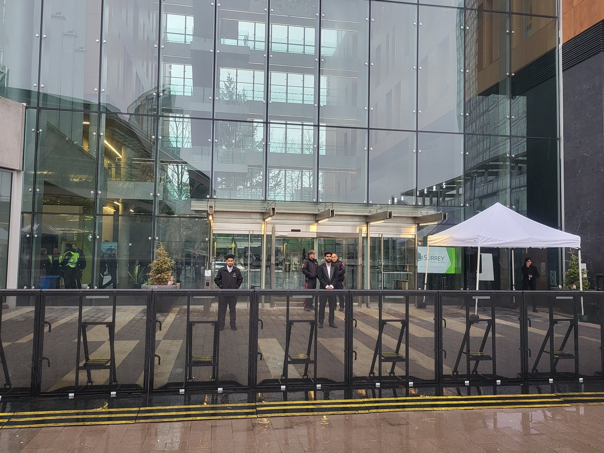 Riot fencing at city hall.