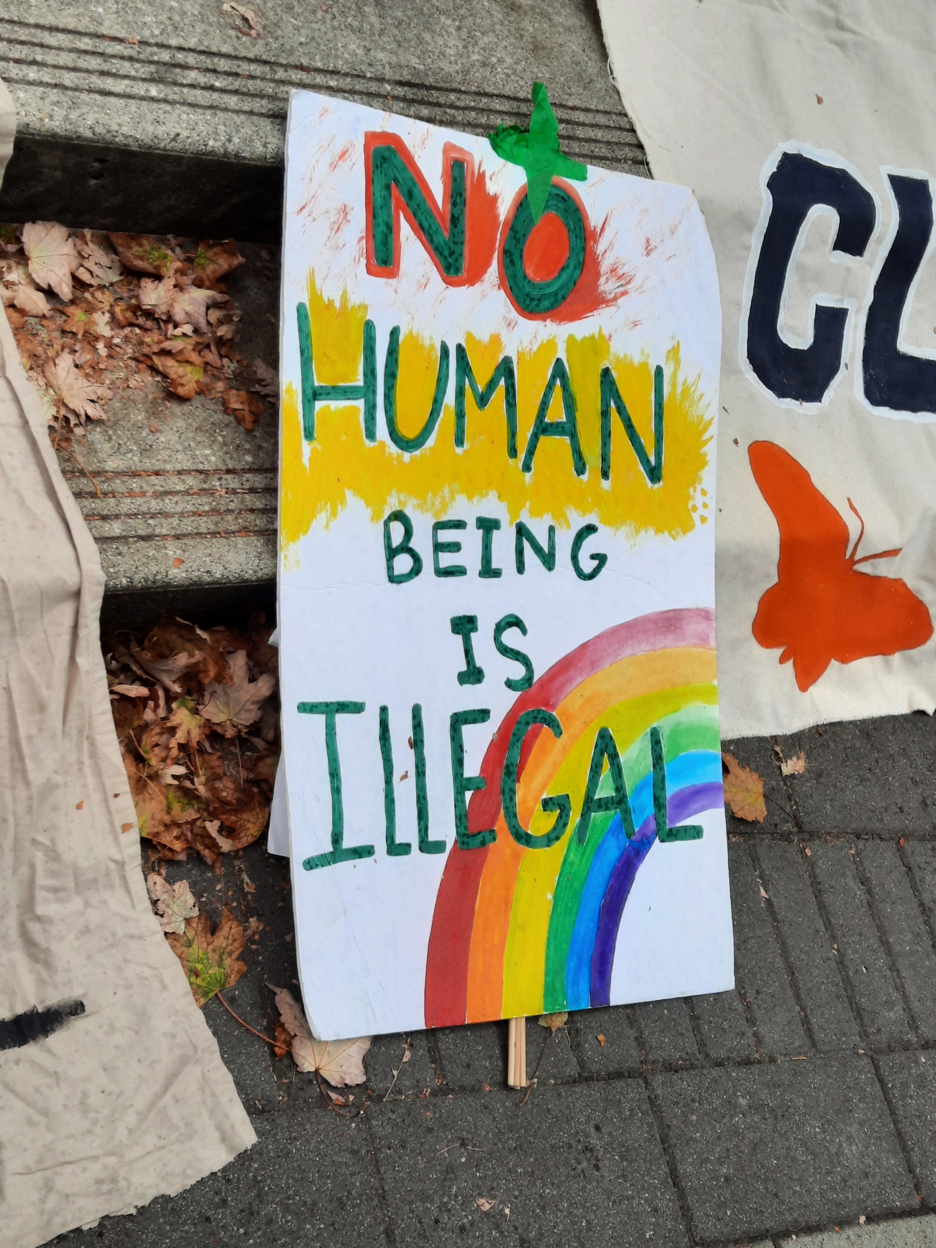 Vancouver rally with banners.