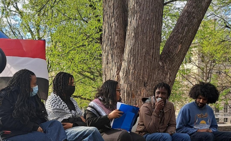 'Sudan & Black-Palestinian solidarity' event at the encampment for Gaza at McGill University, May 2024