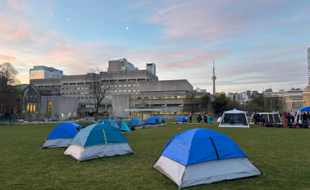 The University of Toronto student encampment in solidarity with Palestine. (Photo: Omar Taleb)