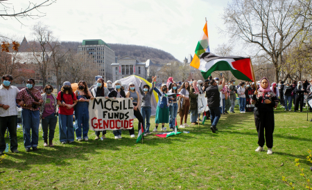 The Palestine solidarity encampment organized by students in Montreal. (Photo: Jahanzeb Hussain)