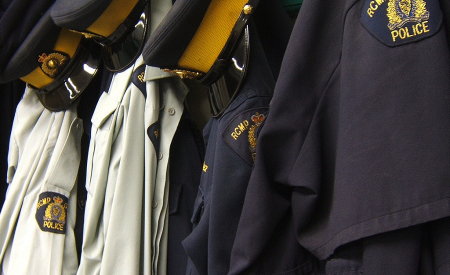RCMP uniforms hanging.